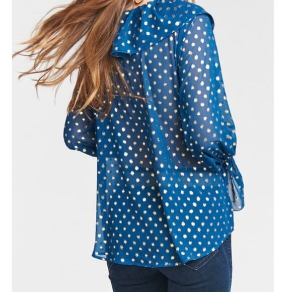 Show Me Your Mumu Elton Ruffled Lace Up Blouse Teal Gold Polka Dot M Medium - Picture 7 of 12